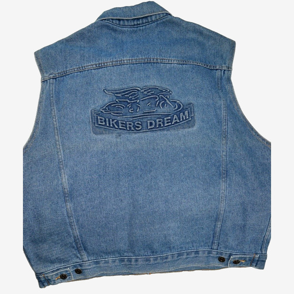 Vintage Men's Embossed Motorcycle Denim Vest Large Bikers Dream USA - Picture 2 of 7